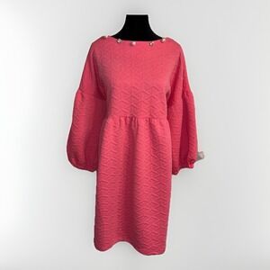 Simply Southern Quilted Dress Pearl Embellished Neck Size XL Puffed Sleeves